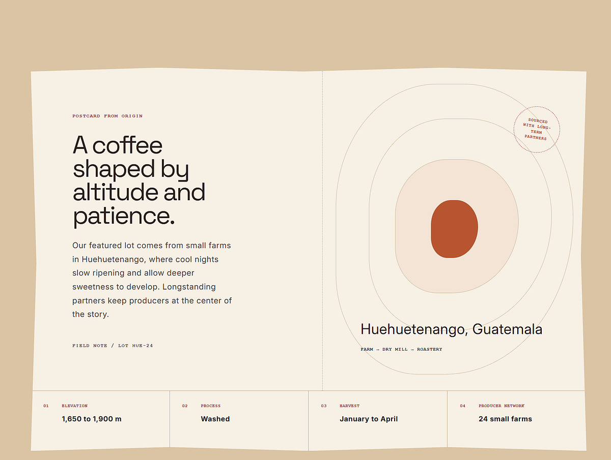 Ember and Oak coffee origin story section